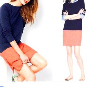 J. Crew Maritime Colorblock Navy Orange Dress Side Zips X-Small